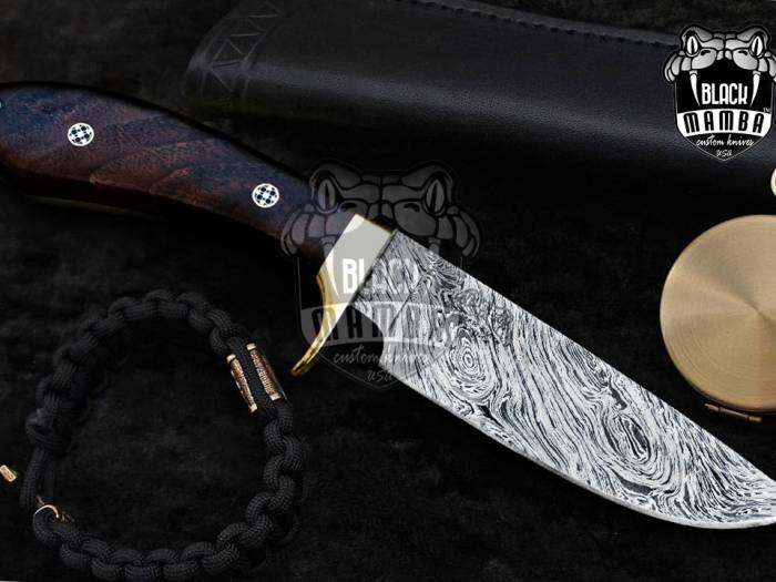 Bmk-168 Pseudonaja textilis Snake 9.2 Inches Long 4.7 Inches Blade 6.7 Ounce Damascus  Fixed Blade Hunting Knife Damascus Steel Hand Made World Class Black Mamba Knives USA Made