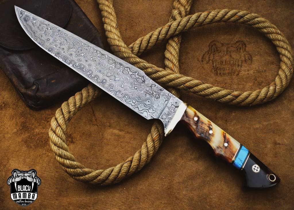 Bmk-160 Frilled Shark Damascus Steel Knife 12 Inches Long 7 Inches Blade 8.1 Ounce Damascus Fixed Blade Hunting Thin Bowie Knife Hand Made World Class Knives USA Made - Image 2