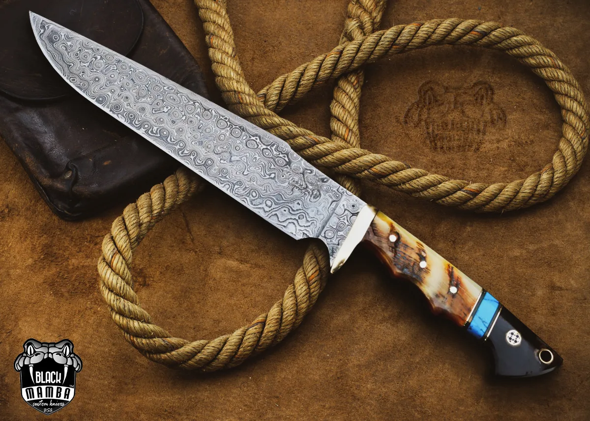Frilled Shark - Damascus Bowie Knife, 12″ Overall - view 2
