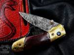 Black Mamba Knives Bmk-1015 Hestia 7.5 Long High End Damascus Pocket Knives Mokume Bolsters,Red Lasper Gem Stone,Red Ruby Pure White Diamond