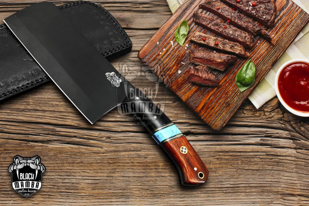 Bmk-628 African Buffalo 12 Inches Long 7 Inches Blade 16.5 Ounce 440c stainless steel Black Coated Chef Cleaver Knife Hand Made Black Mamba Knives
