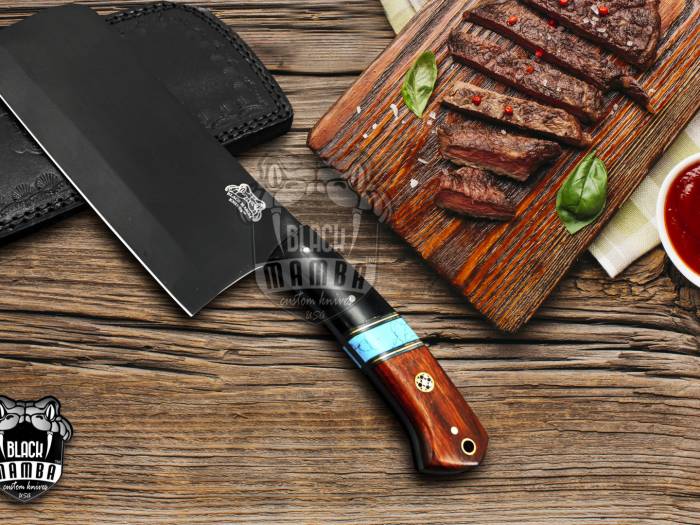 Bmk-628 African Buffalo 12 Inches Long 7 Inches Blade 16.5 Ounce 440c stainless steel Black Coated Chef Cleaver Knife Hand Made Black Mamba Knives