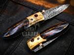 Bmk-1010 Ares 3.5 Inches High End Damascus Pocket Knives Mokume Bolsters,Tiger Iron Gem Stone,Red Ruby,Pure white diamond