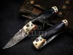 Black Mamba Knives Bmk-1020 Gaea 7 Inches Damascus Pocket Knives Mokume Bolsters,Black jade Gem Stone,Green Ruby Pure White Diamond