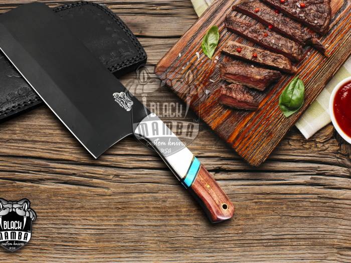 Bmk-627 Qinling panda 12 Inches Long 7 Inches Blade 16.5 Ounce 440c stainless steel Black Coated Chef Cleaver Knife Hand Made Black Mamba Knives USA Made