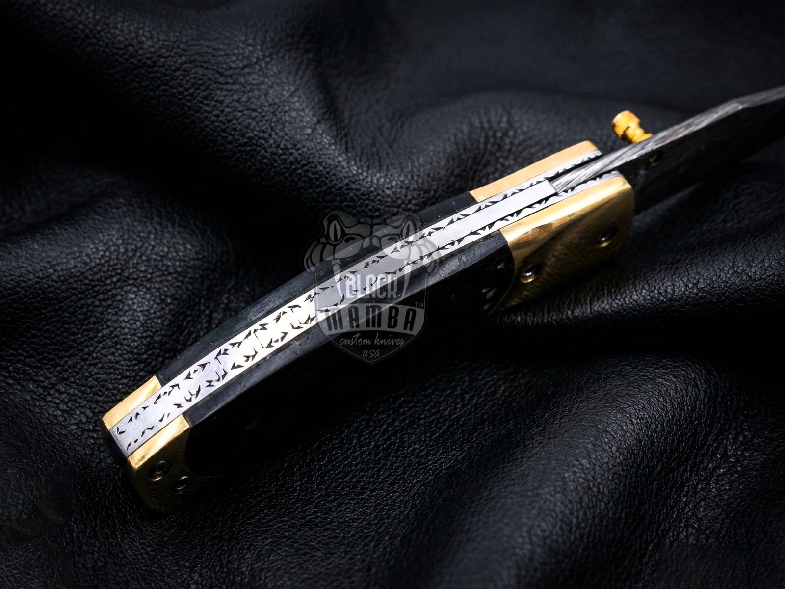 Black Mamba Knives Bmk-1020 Gaea 7 Inches Damascus Pocket Knives Mokume Bolsters,Black jade Gem Stone,Green Ruby Pure White Diamond - Image 9