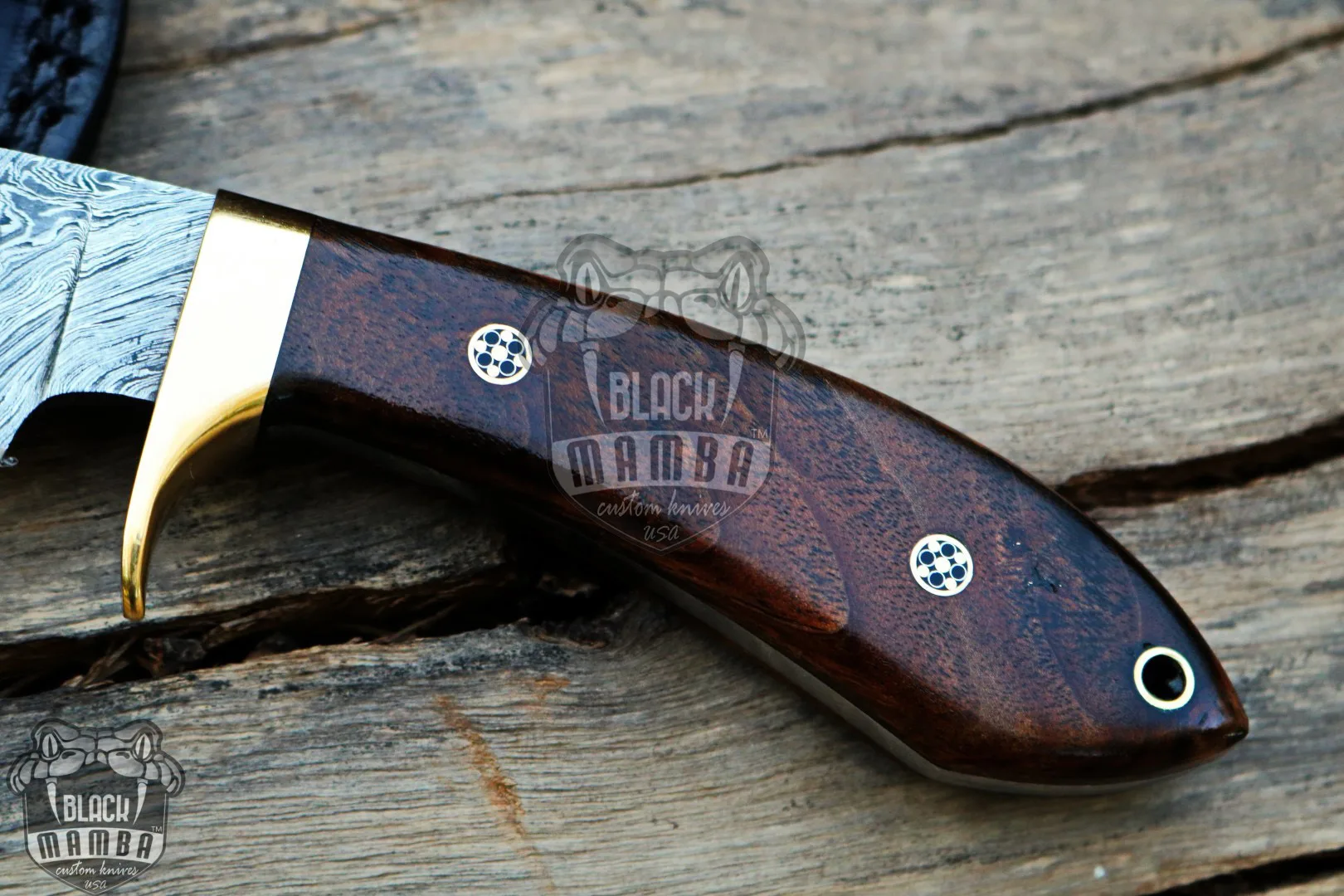 Pseudonaja Textilis Snake - Damascus Hunting Knife, 9.2″ Overall, Brass Handle - view 3