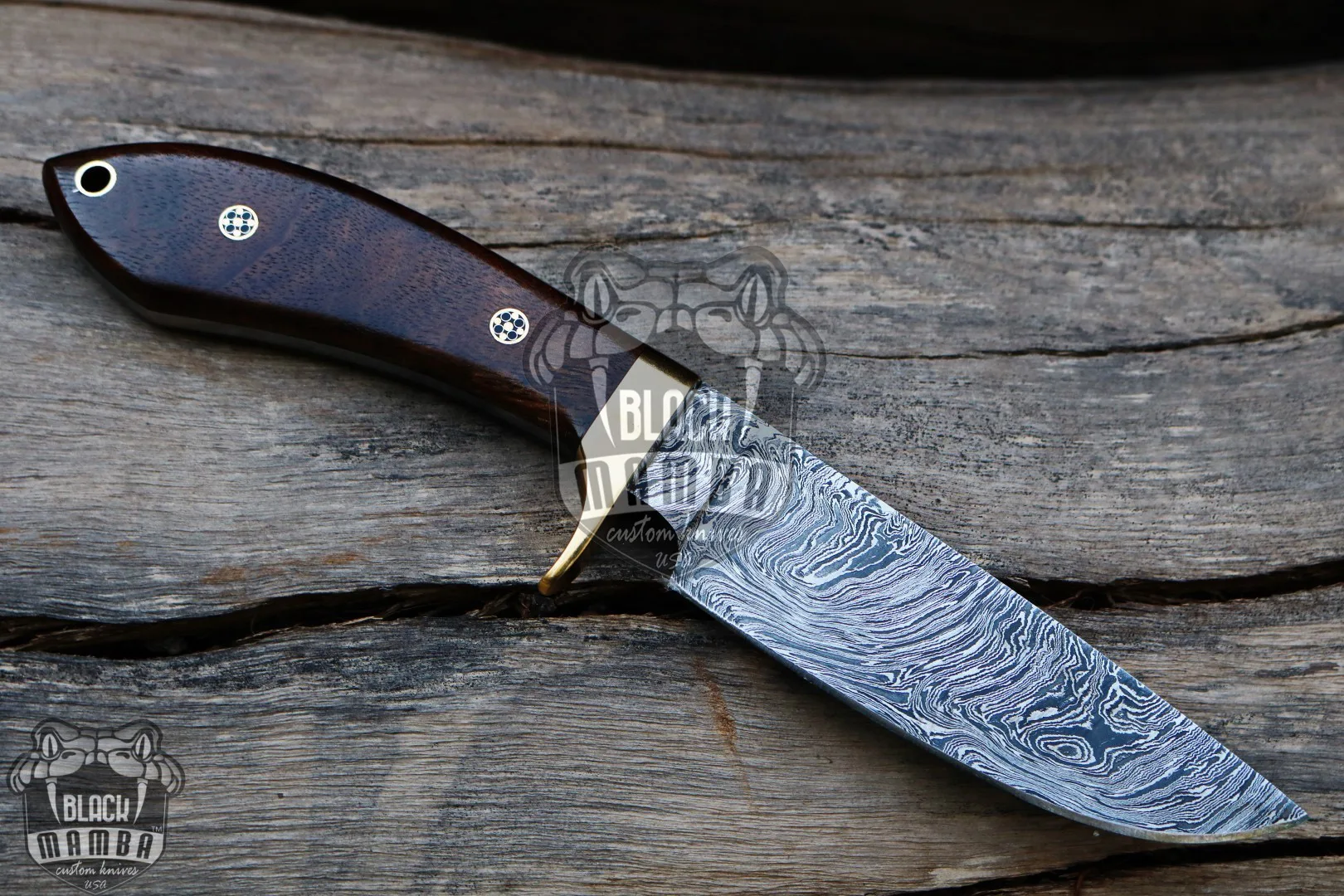 Pseudonaja Textilis Snake - Damascus Hunting Knife, 9.2″ Overall, Brass Handle - view 5