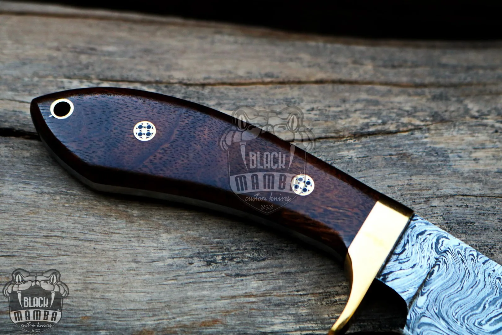 Pseudonaja Textilis Snake - Damascus Hunting Knife, 9.2″ Overall, Brass Handle - view 6