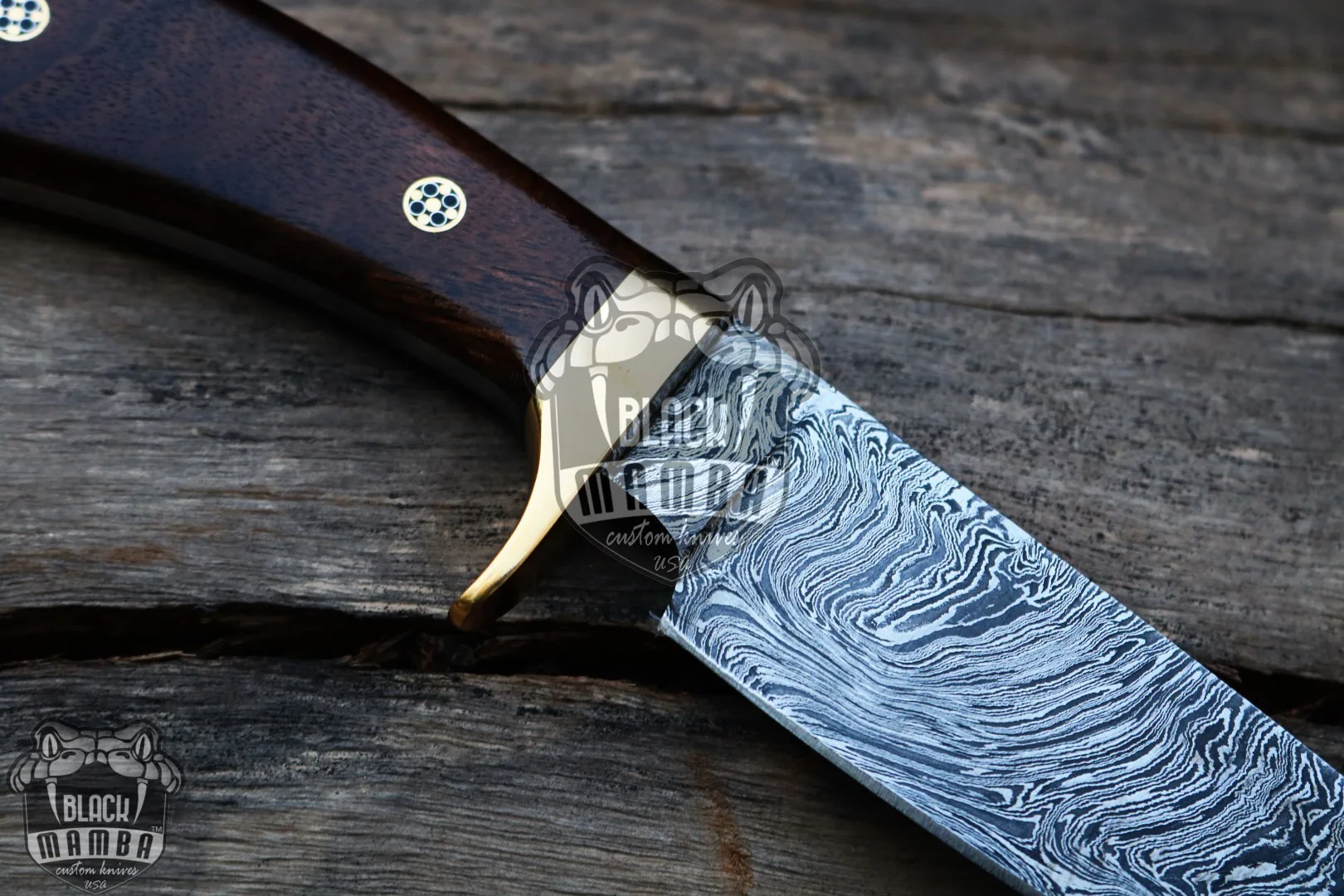 Pseudonaja Textilis Snake - Damascus Hunting Knife, 9.2″ Overall, Brass Handle - view 7