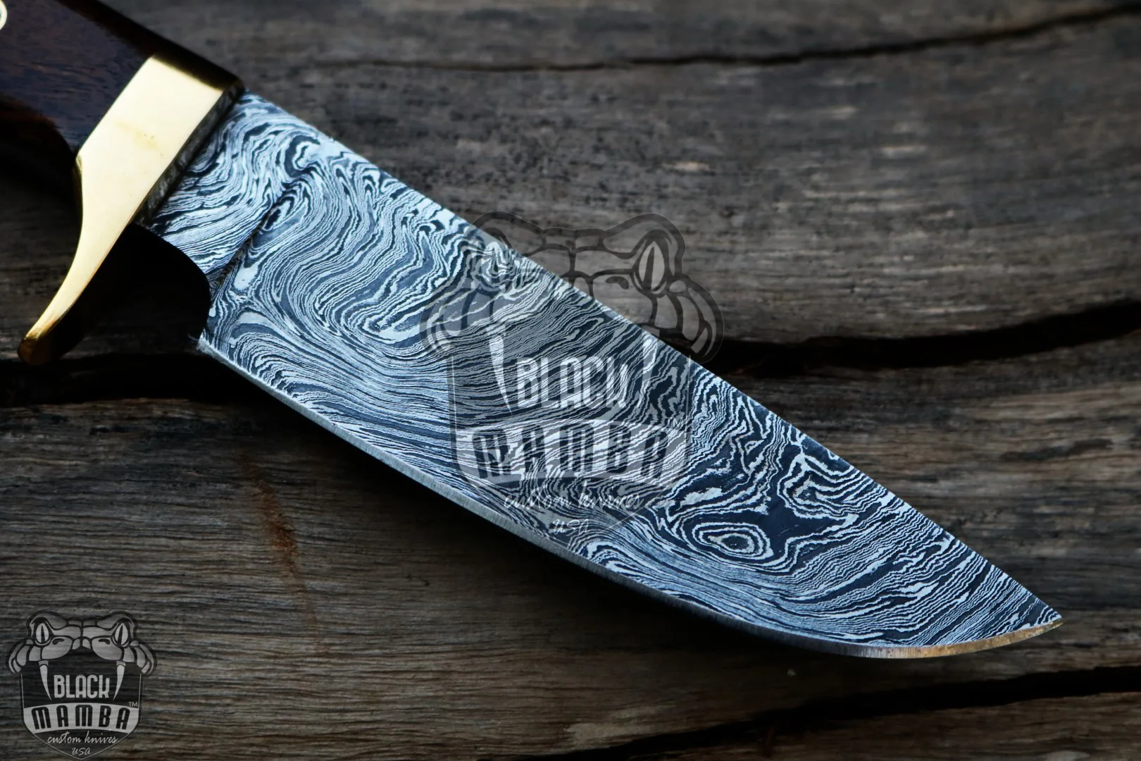 Pseudonaja Textilis Snake - Damascus Hunting Knife, 9.2″ Overall, Brass Handle - view 8
