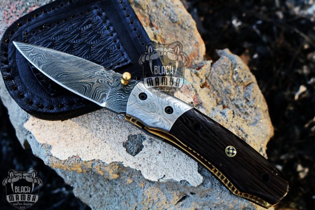 Bmk-428 Ribbon Snake 6.5 Long 2.8 Blade 4.5 Ounce Damascus Pocket Clip Knives Handmade Damascus Pocket Folding Knife With Leather Cover Hand Made World Class Knives USA Made - Image 5