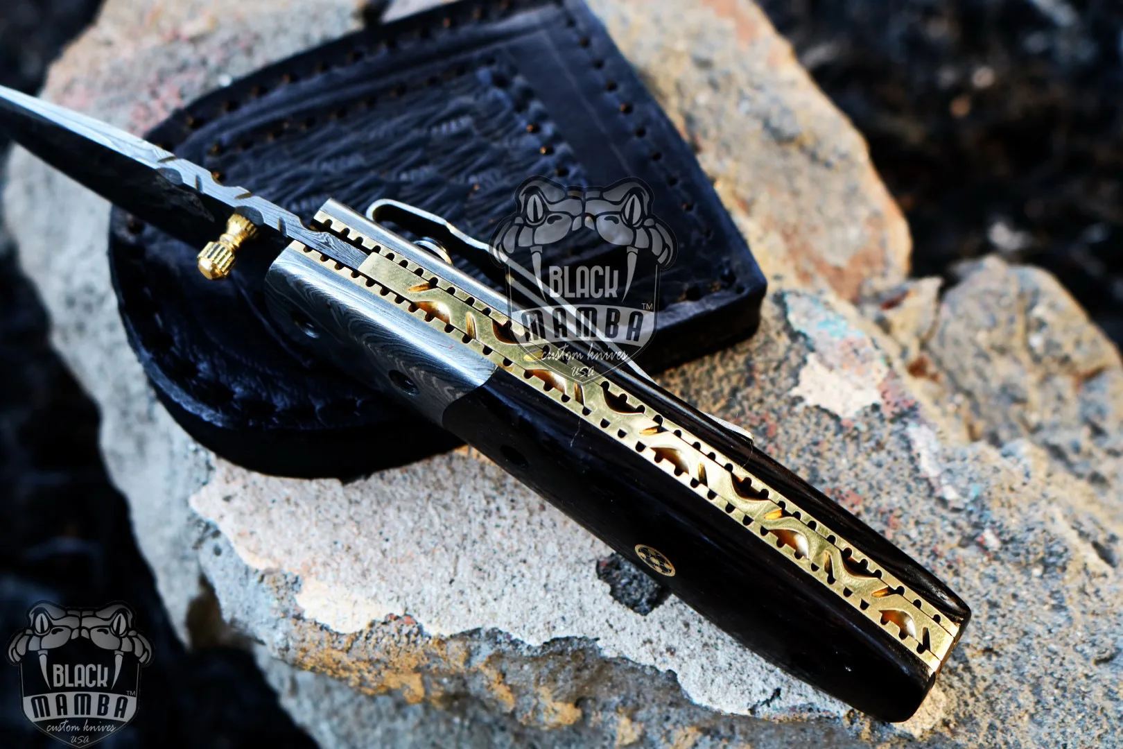Ribbon Snake - Damascus Folding Pocket Knife, 6.5″ Overall - view 6