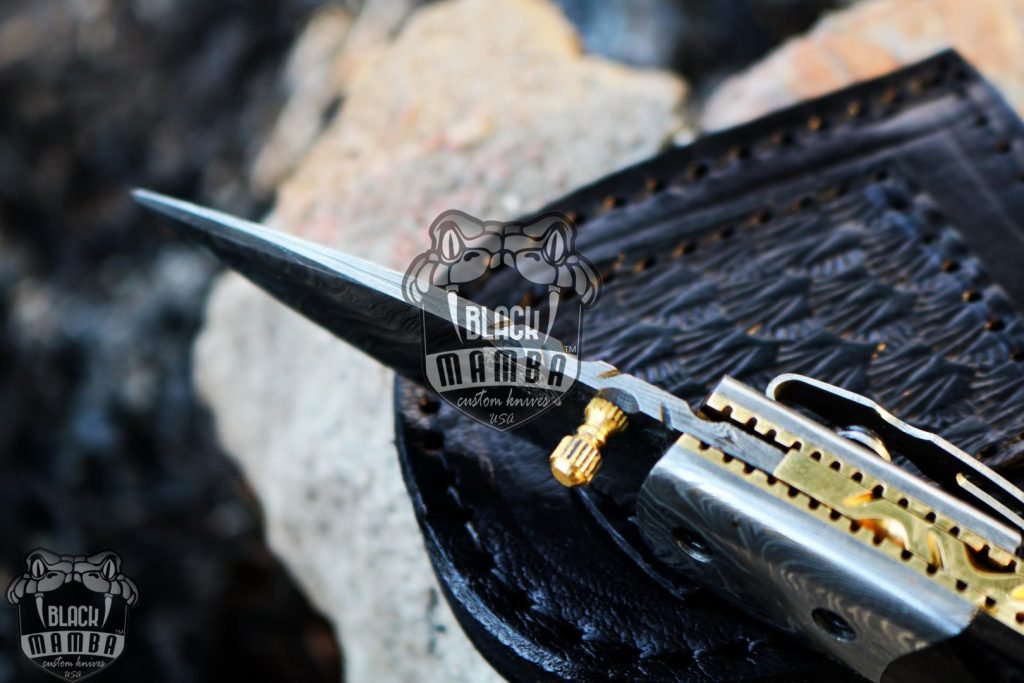 Bmk-428 Ribbon Snake 6.5 Long 2.8 Blade 4.5 Ounce Damascus Pocket Clip Knives Handmade Damascus Pocket Folding Knife With Leather Cover Hand Made World Class Knives USA Made - Image 7