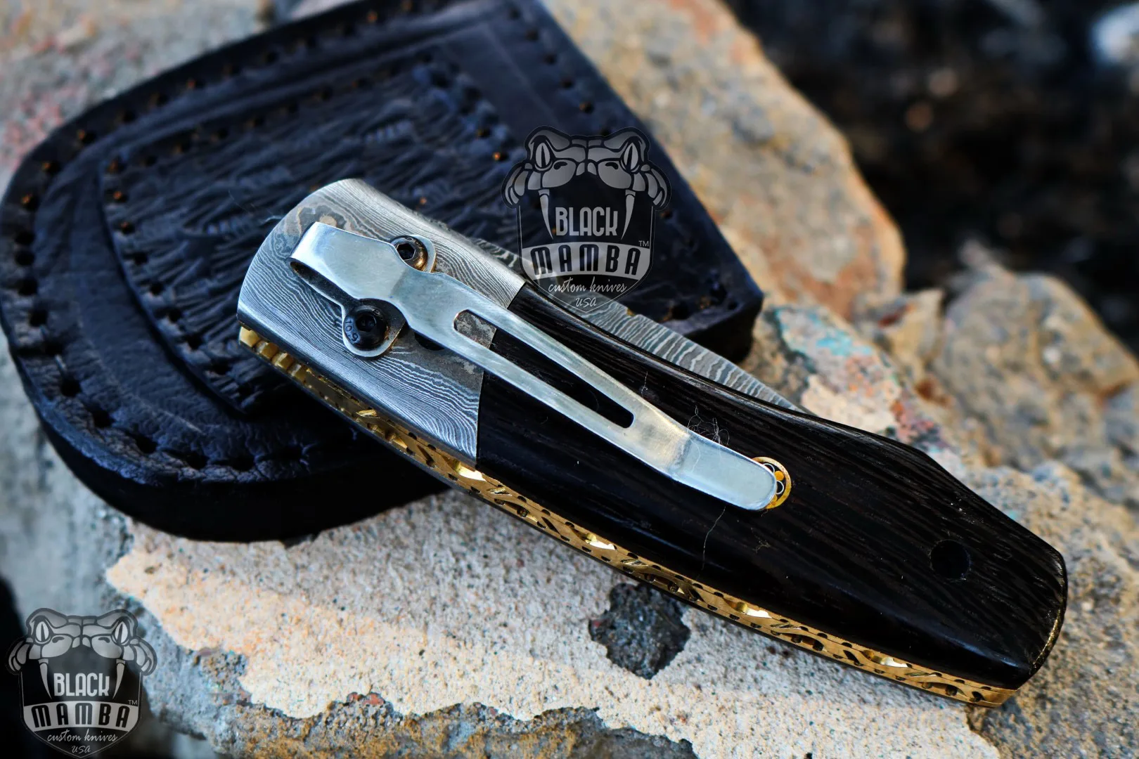 Ribbon Snake - Damascus Folding Pocket Knife, 6.5″ Overall - view 8