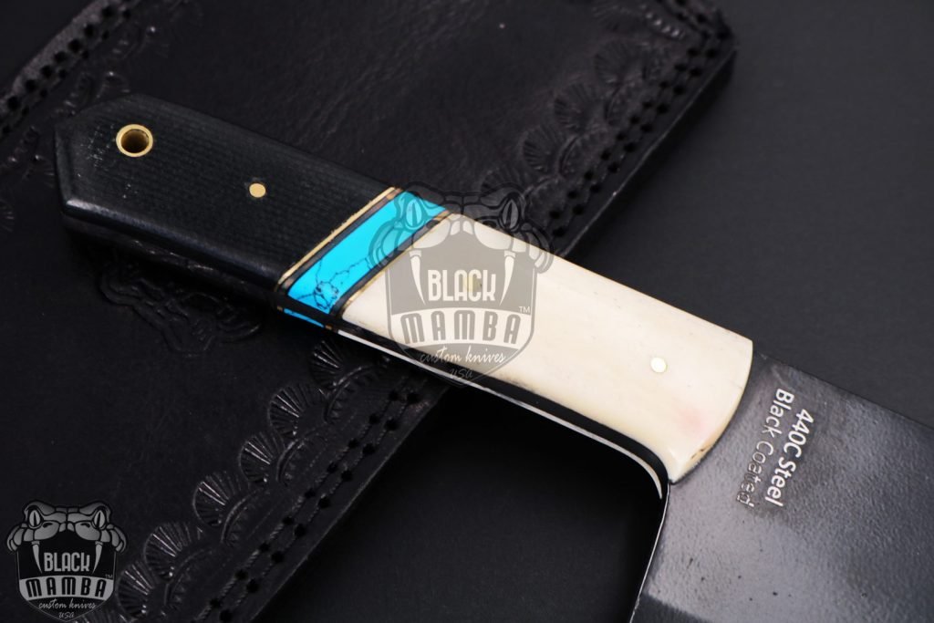 Bmk-704 Panda Cleaver Knife 12 Inches Long 7 Inches Blade 16.5 Ounce 440c stainless steel Black Coated Chef Cleaver Knife Hand Made Black Mamba Knives USA Made - Image 8
