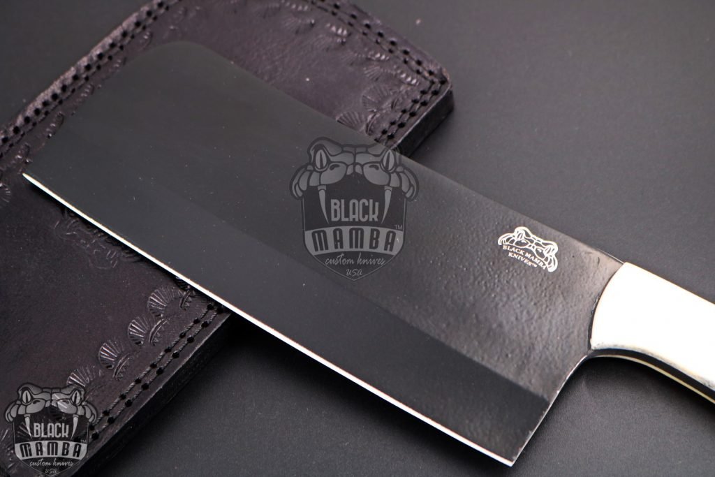Bmk-627 Qinling panda 12 Inches Long 7 Inches Blade 16.5 Ounce 440c stainless steel Black Coated Chef Cleaver Knife Hand Made Black Mamba Knives USA Made - Image 2