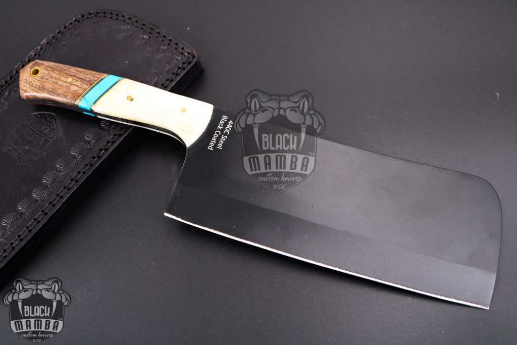 Bmk-627 Qinling panda 12 Inches Long 7 Inches Blade 16.5 Ounce 440c stainless steel Black Coated Chef Cleaver Knife Hand Made Black Mamba Knives USA Made - Image 7