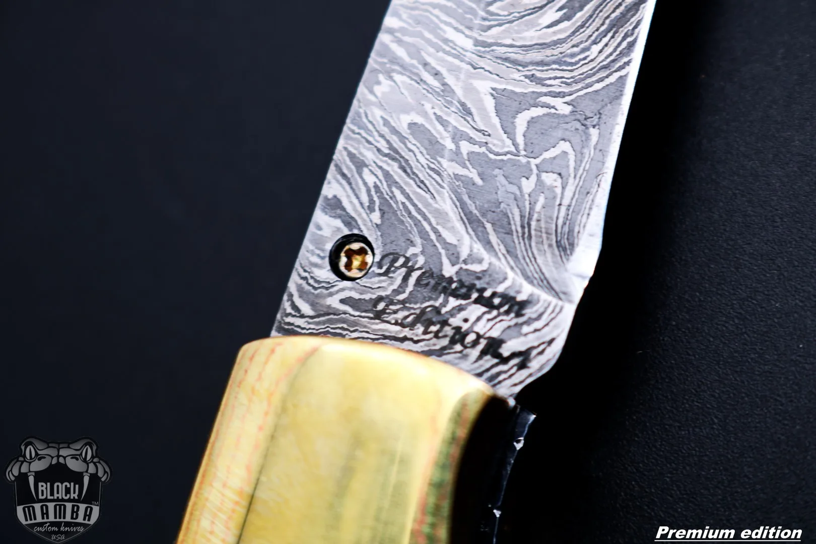 Zeus 6.5 Long High End Damascus Pocket Knives Mokume Bolsters, Antique Animal Tooth, Red Ruby, Pure White Diamond USA Made | BMK-1008 - view 13