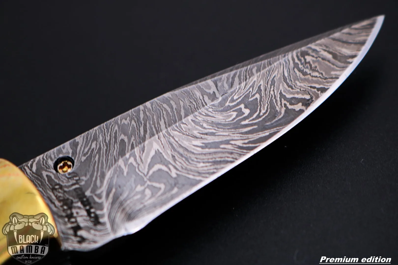Zeus 6.5 Long High End Damascus Pocket Knives Mokume Bolsters, Antique Animal Tooth, Red Ruby, Pure White Diamond USA Made | BMK-1008 - view 14