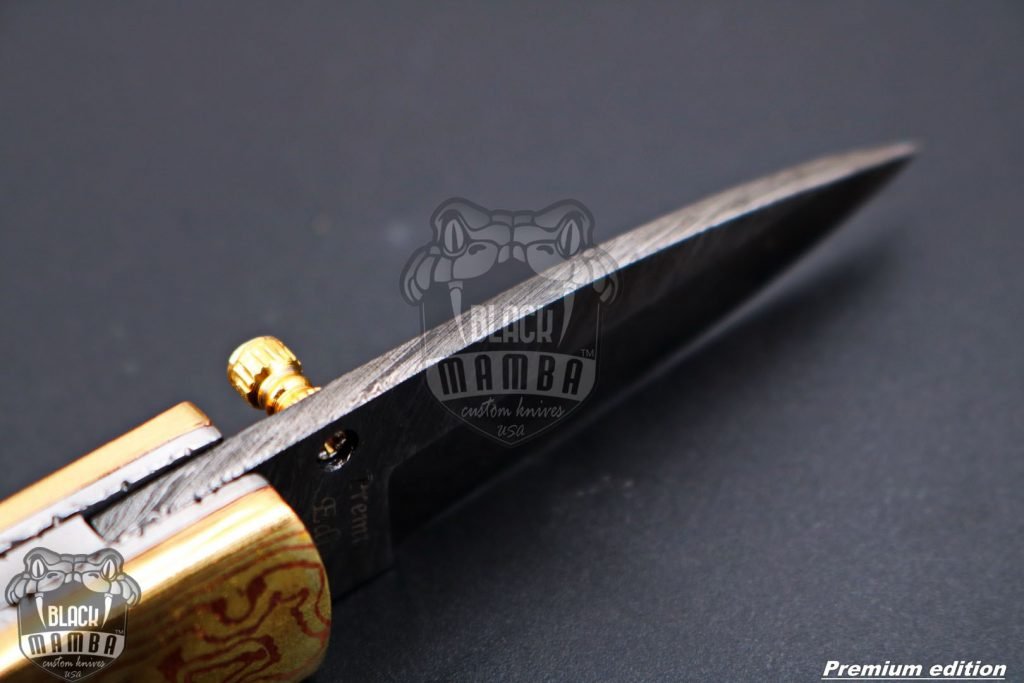Bmk-1010 Ares 3.5 Inches High End Damascus Pocket Knives Mokume Bolsters,Tiger Iron Gem Stone,Red Ruby,Pure white diamond - Image 8
