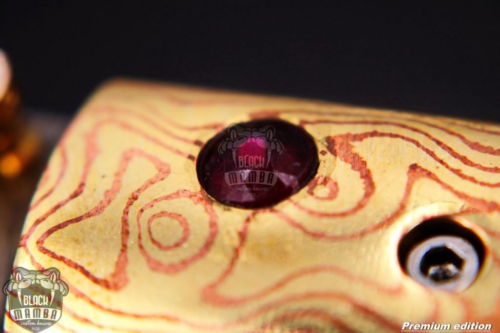 Bmk-1010 Ares 3.5 Inches High End Damascus Pocket Knives Mokume Bolsters,Tiger Iron Gem Stone,Red Ruby,Pure white diamond - Image 12