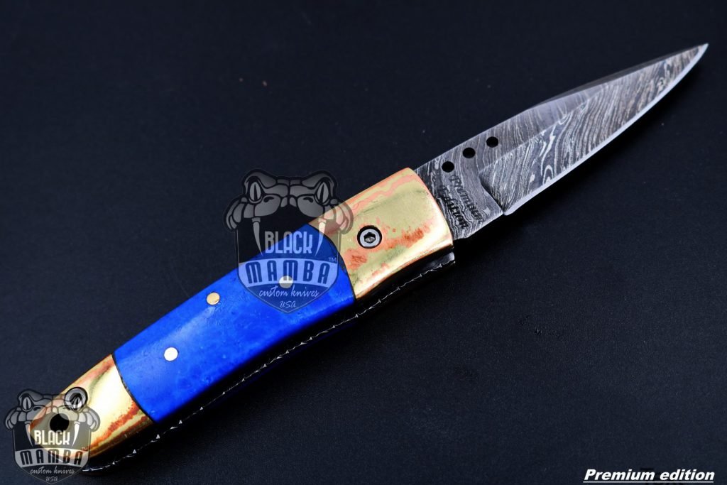 Bmk-1011 Poseidon 3 In Closed High End Damascus Pocket Knives Mokume Bolsters,Blue Lapis Gem Stone,Green Ruby - Image 7