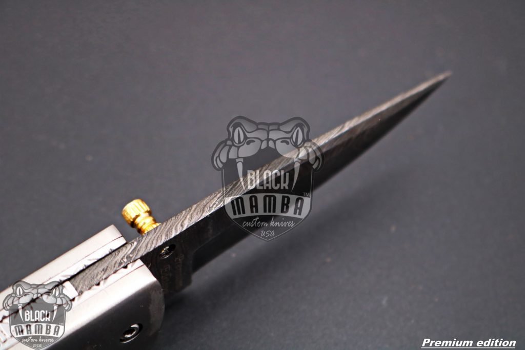 Black Mamba Knives Bmk-1013 Hephaestus 7.5 Long Damascus Pocket Knives Titanium Handle with paddock wood and A grade green ruby , Diamond - Image 8
