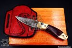 Black Mamba Knives Bmk-1015 Hestia 7.5 Long High End Damascus Pocket Knives Mokume Bolsters,Red Lasper Gem Stone,Red Ruby Pure White Diamond