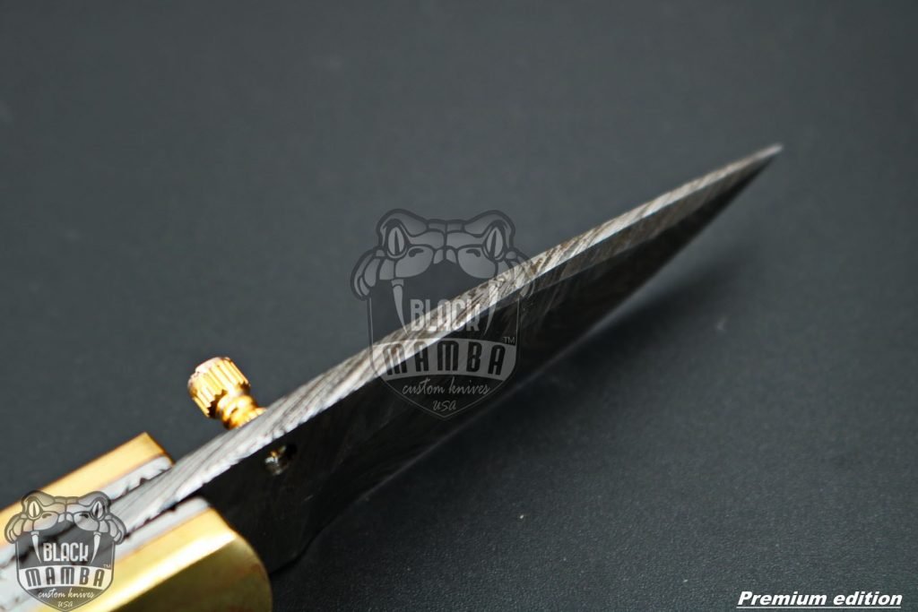 Black Mamba Knives Bmk-1015 Hestia 7.5 Long High End Damascus Pocket Knives Mokume Bolsters,Red Lasper Gem Stone,Red Ruby Pure White Diamond - Image 8