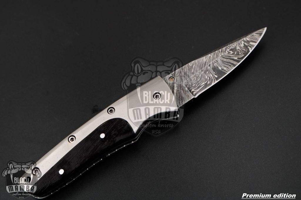 Black Mamba Knives Bmk-1016 Ananke 3.5 Inches Damascus Pocket Knives Titanium Handle with Wenge wood and A grade Red ruby , Diamond on it - Image 8