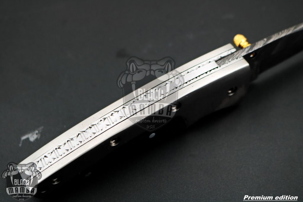 Black Mamba Knives Bmk-1016 Ananke 3.5 Inches Damascus Pocket Knives Titanium Handle with Wenge wood and A grade Red ruby , Diamond on it - Image 9