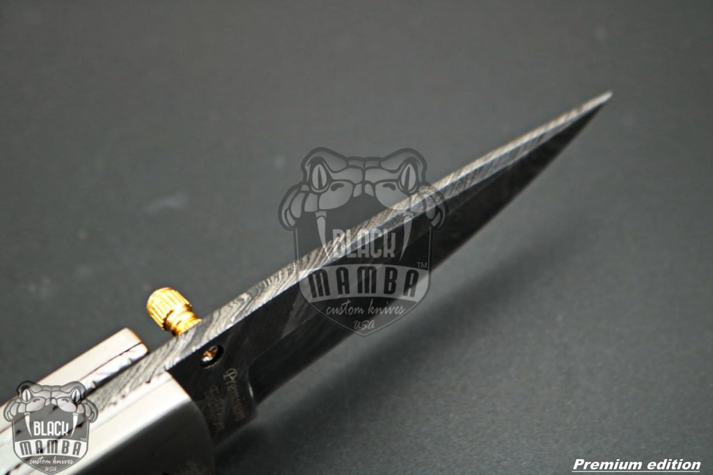 Black Mamba Knives Bmk-1016 Ananke 3.5 Inches Damascus Pocket Knives Titanium Handle with Wenge wood and A grade Red ruby , Diamond on it - Image 10