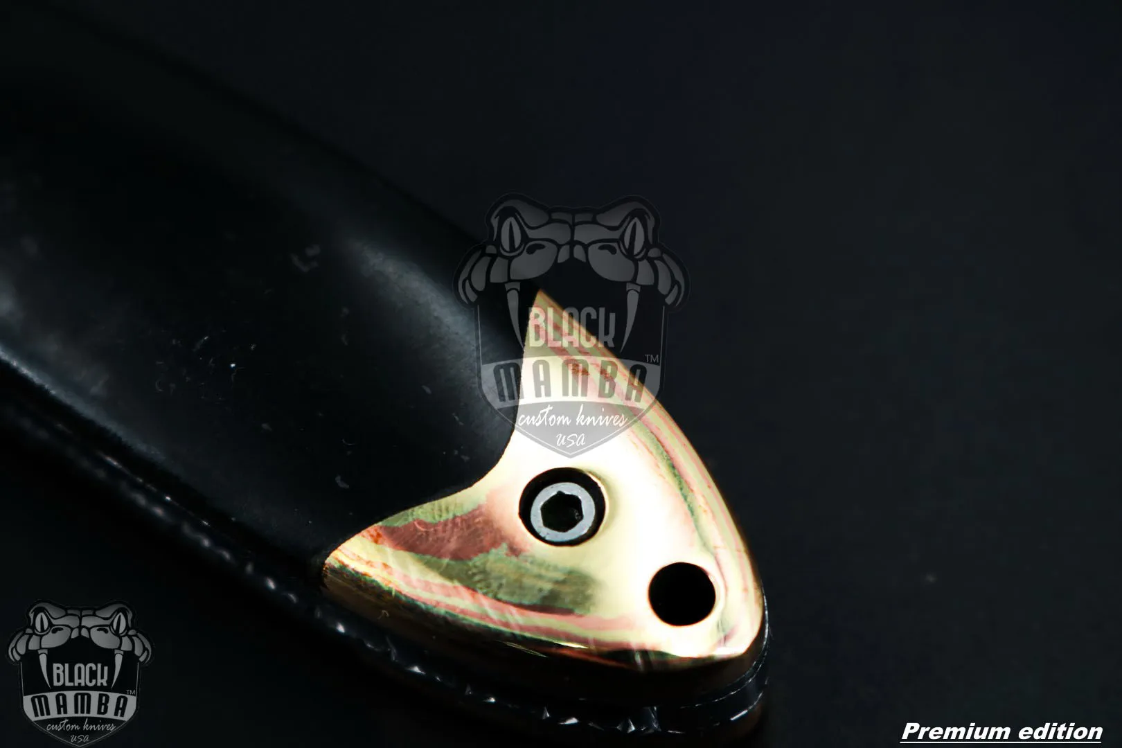 Mnemosyne 3″ Closed Damascus Pocket Knives Mokume Bolsters, Black Jade Gem Stone, Green Ruby Pure White Diamond | BMK-1017 - view 9