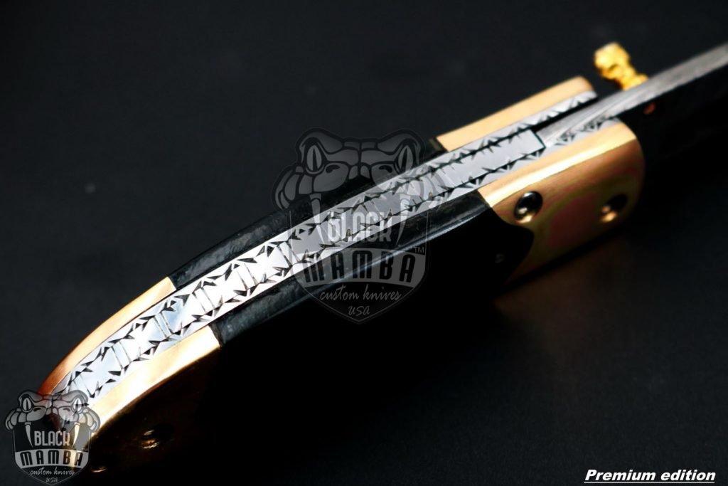 Bmk-1017 Mnemosyne 3" closed Damascus Pocket Knives Mokume Bolsters, Black Jade Gem Stone,Green Ruby Pure White Diamond - Image 13
