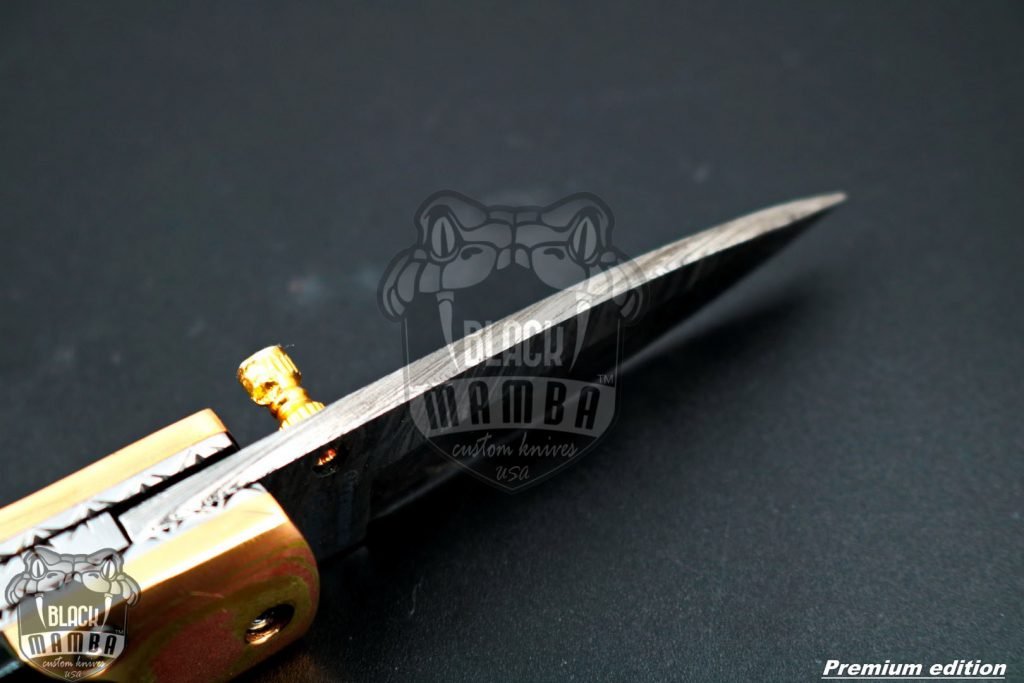 Bmk-1017 Mnemosyne 3" closed Damascus Pocket Knives Mokume Bolsters, Black Jade Gem Stone,Green Ruby Pure White Diamond - Image 14