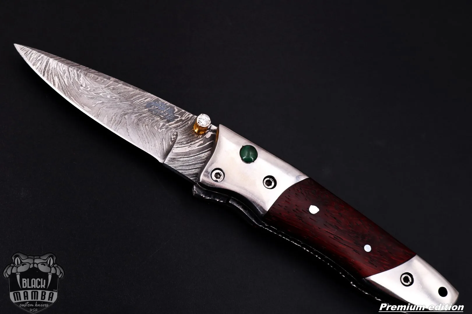 Ouranos - Damascus Folding Pocket Knife, 7″ Overall, Wood Handle - view 4