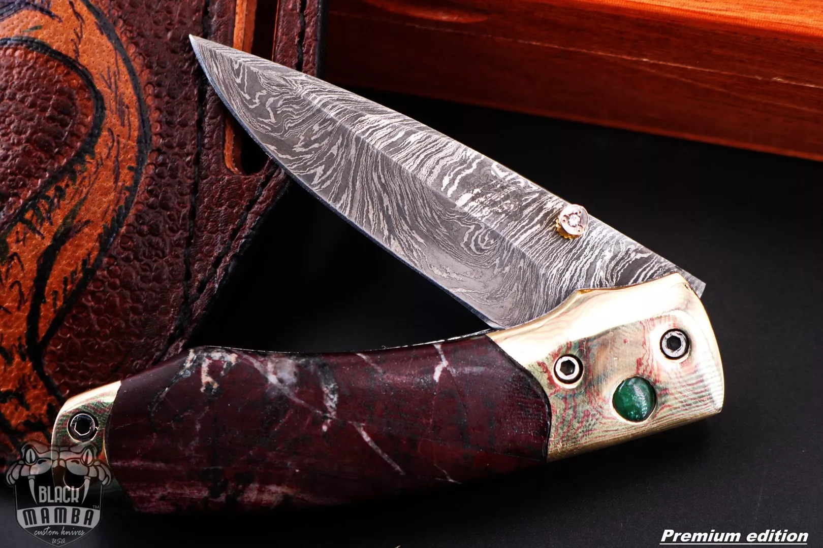 Heracles - Damascus Folding Pocket Knife, 7″ Overall, Wood Handle - view 2
