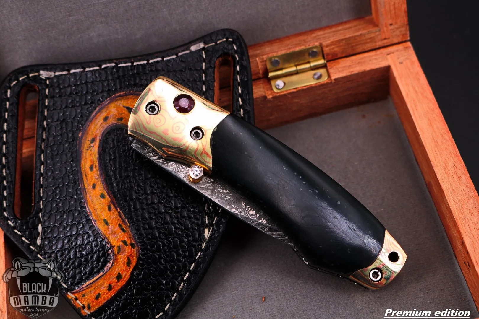 Gaea - Damascus Folding Pocket Knife, 7″ Overall, Wood Handle - view 2