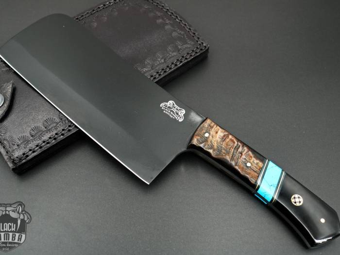 Bmk-702 Black Panther 12 Inches Long 7 Inches Blade 18 Ounce 440c stainless steel Black Coated Chef Cleaver Knife Hand Made Black Mamba Knives