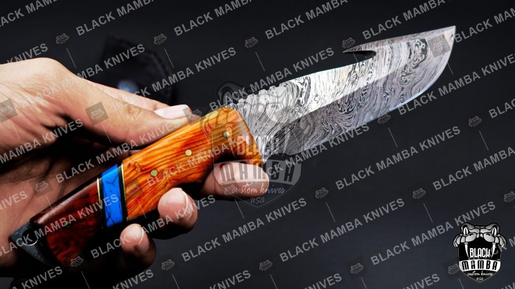 Bmk-163 Slatra Damascus Gut Hook Knife 8.7 Inches Long 4.6 Inches Blade 5.6 Ounce Damascus Hunting Fixed Blade Knife Damascus Hand Made World Class Knives USA Made - Image 6