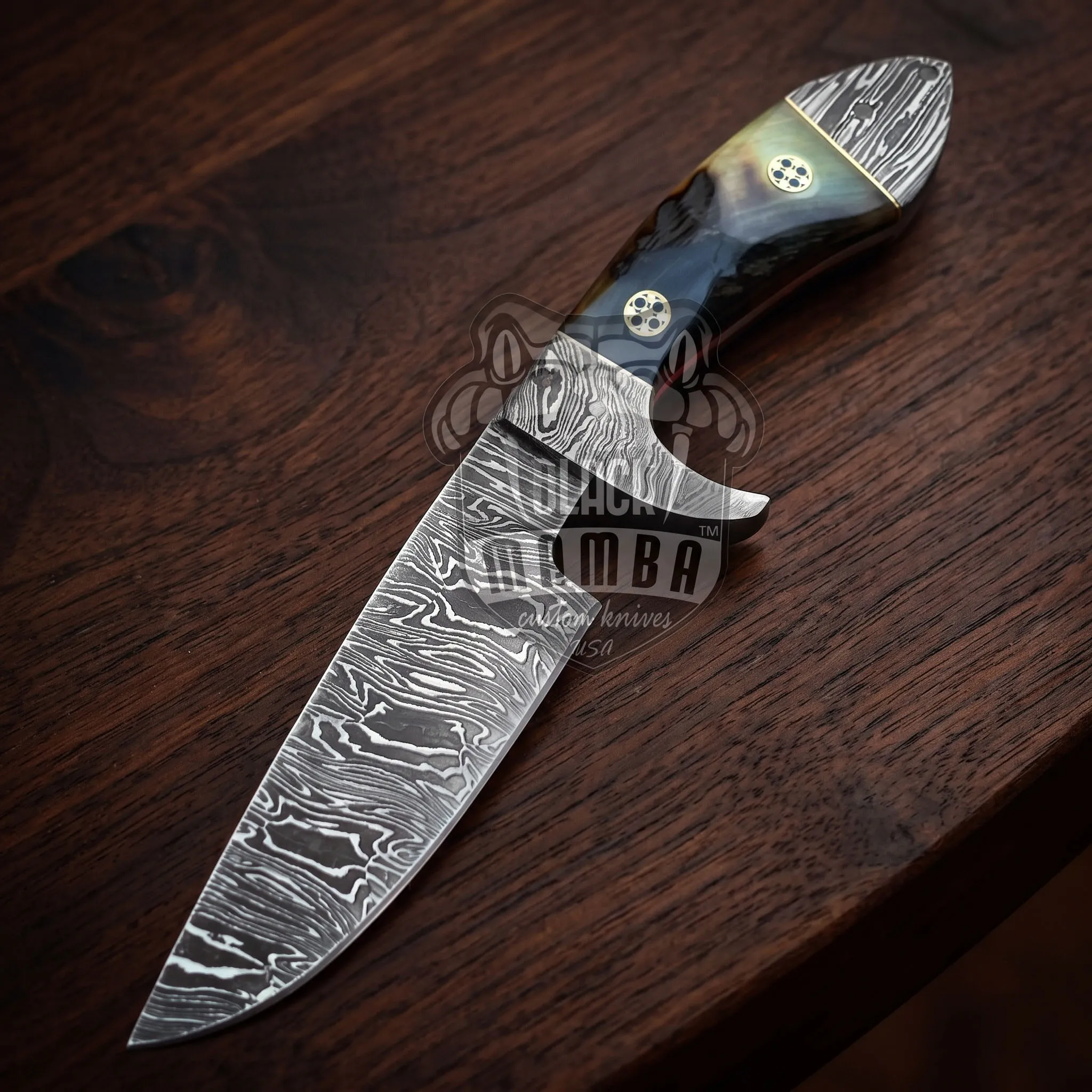 Silver Boa Snake 9 Inches Long 4.7 Inches Blade 9.8 Ounce Damascus Steel Fixed Blade Hunting Knife Damascus Hand Made World Class Black Mamba Knives USA Made | BMK-169 - view 2