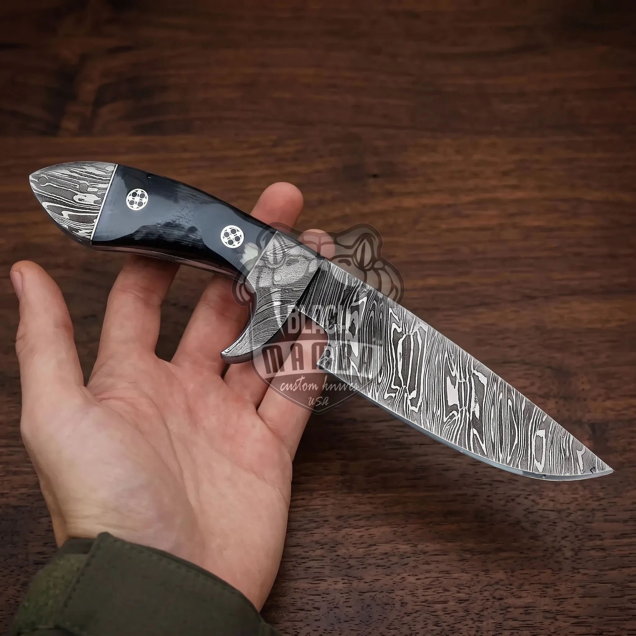 Silver Boa Snake 9 Inches Long 4.7 Inches Blade 9.8 Ounce Damascus Steel Fixed Blade Hunting Knife Damascus Hand Made World Class Black Mamba Knives USA Made | BMK-169 - view 3