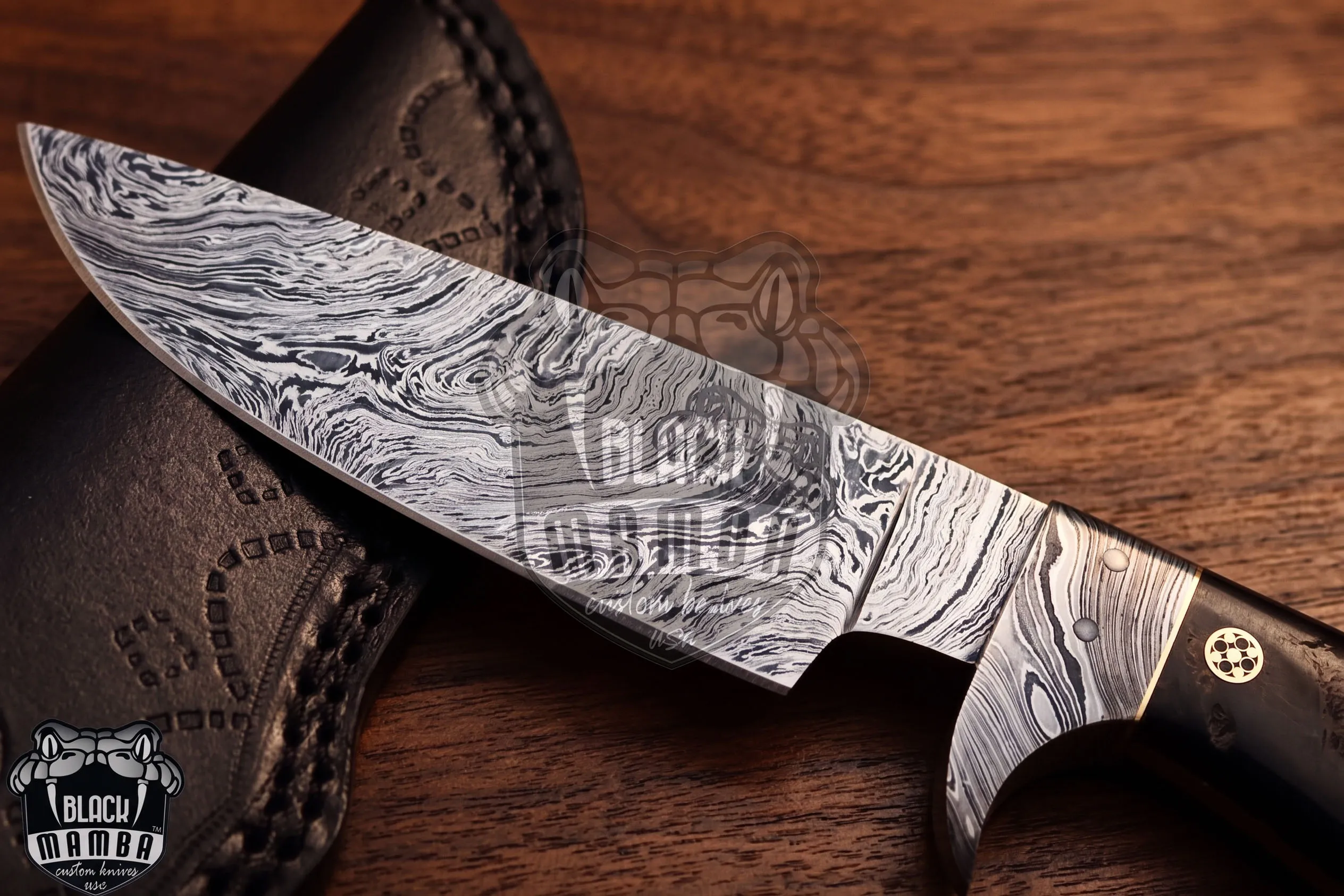 Silver Boa Snake 9 Inches Long 4.7 Inches Blade 9.8 Ounce Damascus Steel Fixed Blade Hunting Knife Damascus Hand Made World Class Black Mamba Knives USA Made | BMK-169 - view 4