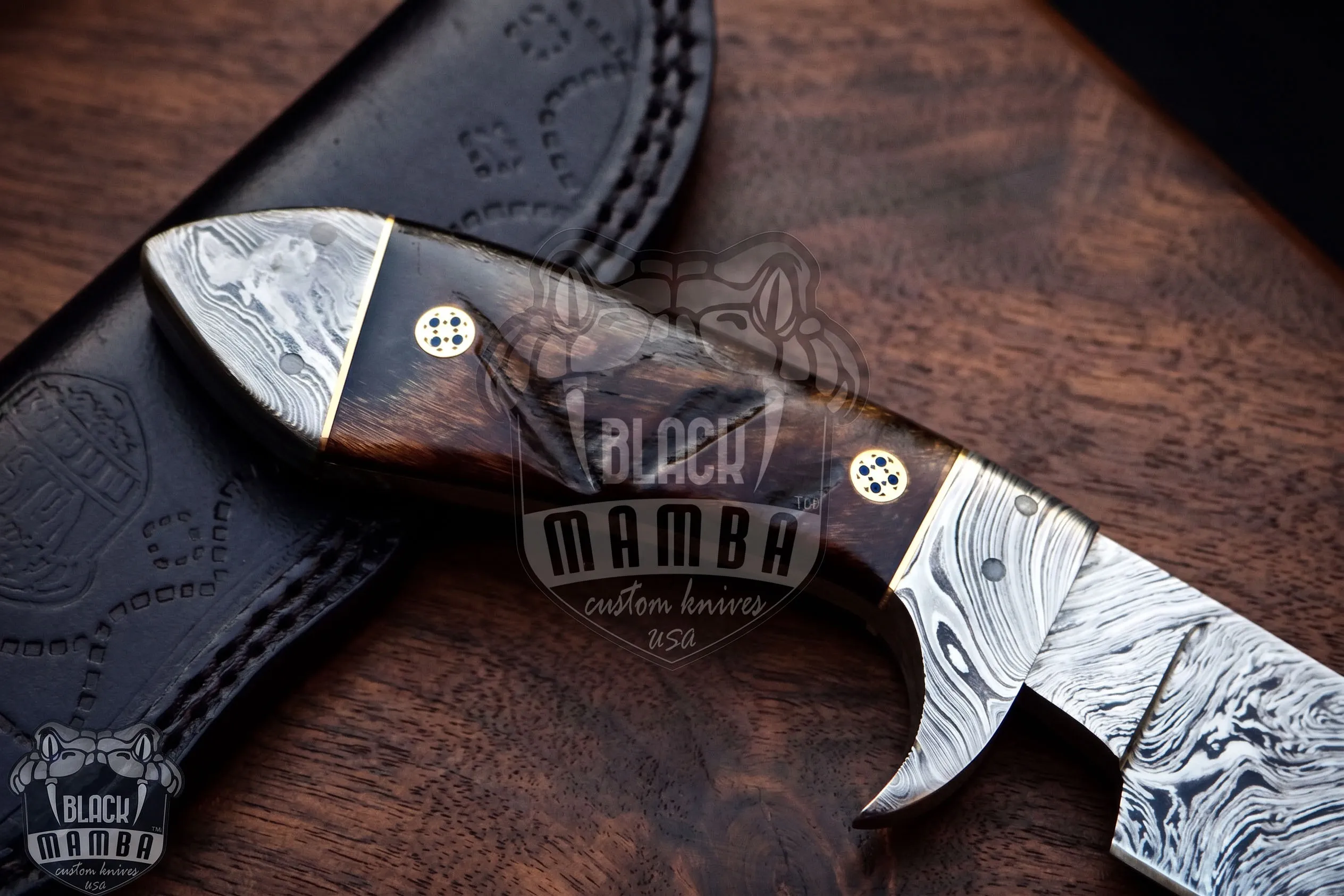 Silver Boa Snake 9 Inches Long 4.7 Inches Blade 9.8 Ounce Damascus Steel Fixed Blade Hunting Knife Damascus Hand Made World Class Black Mamba Knives USA Made | BMK-169 - view 5