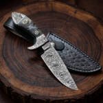 Silver Boa Snake – Damascus Skinning Knife, 9" Overall
