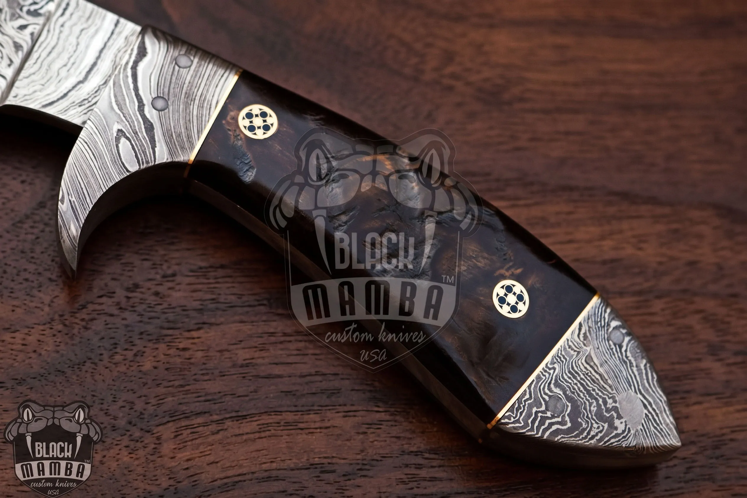Silver Boa Snake 9 Inches Long 4.7 Inches Blade 9.8 Ounce Damascus Steel Fixed Blade Hunting Knife Damascus Hand Made World Class Black Mamba Knives USA Made | BMK-169 - view 6