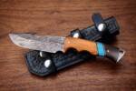 Slatra Gut Hook - Damascus Gut Hook Hunting Knife, 8.7″ Overall, Rose Wood Handle