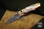 Bmk-1008 Zeus 6.5 Long High End Damascus Pocket Knives Mokume Bolsters,Antique Animal Tooth,Red Ruby,Pure white diamond USA Made