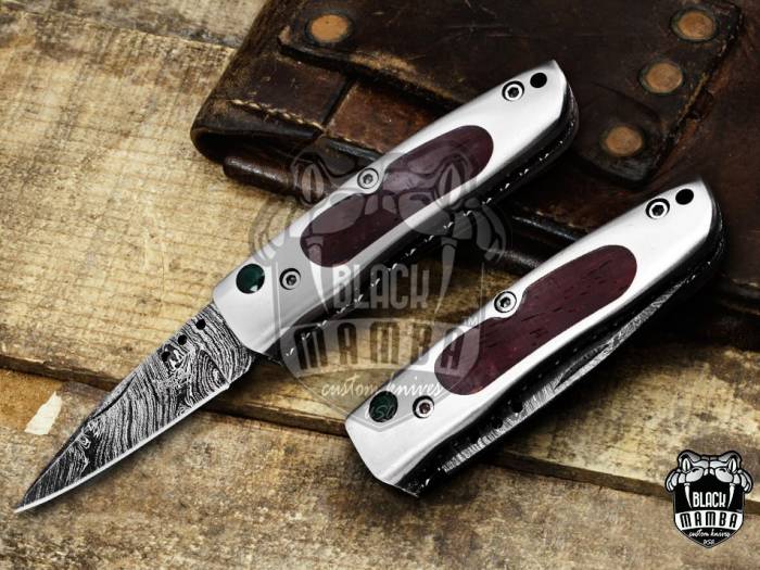 Bmk-1009 Athena 6 Long Damascus Pocket Knives Titanium Handle with paddock wood and A grade green ruby with wooden box world Class Knives USA Made